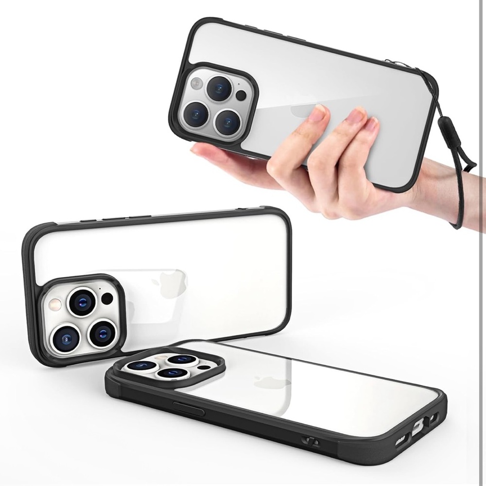 iPhone 15 Pro Clear Black Phone Case with Lanyard